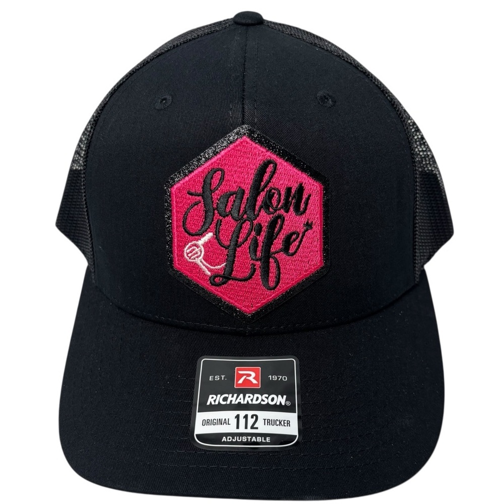 New Richardson Black and Pink Salon Life Trucker Hat Hairstylist